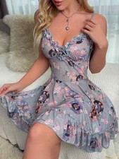 Romantic Floral Nightgown-Feminine Ruffle Trim Alluring Sweetheart Neck. S 4