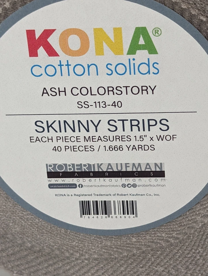 Robert Kaufman Kona Algodón Sólido Ceniza Tiras Ajustadas Tela Rollo de Gelatina 40 x 1.5"  Foto 2 de 3