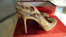 SANDRO VICARI PeepToe Slingpumps Gr. 39 Lack NUDE Beige Innenplateau Abs. 11 cm 