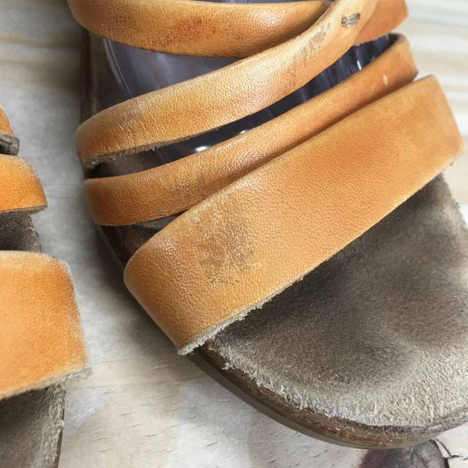 Bussola Sandals Women 40 Yellow Brown Ja Jolla Strappy Open Toe Leather Heel Zip - Image 4 of 4