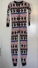 Lazy One Unisex 1-piece Long Johns Pajamas Kid’s Sz 12 Cotton Lounge Christmas  