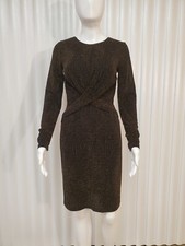 NWT Michael Kors Dimond Lurex Black/Gold Knit Twist Front Dress  Size S