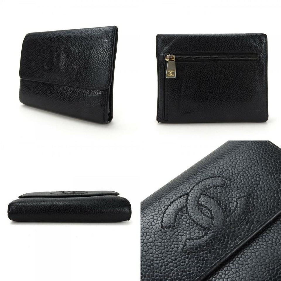 CHANEL Trifold Wallet Caviar Skin Black Coco Mark No. 6 Women eBay