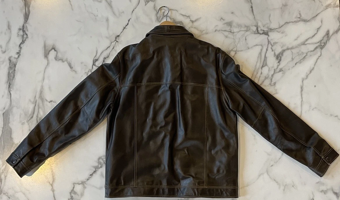 Vintage 2002 Gap Jacket Leather Aviator Snap Button Lined Brown Mens Medium Y2K image 4