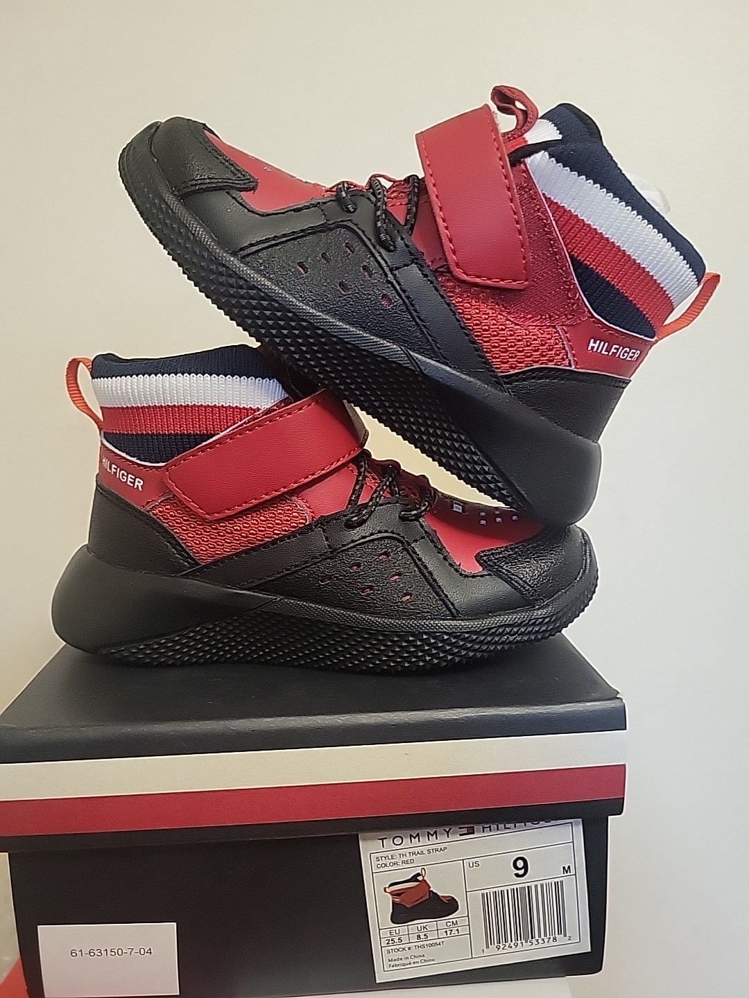  TOMMY HILFIGER Infant BOOTS  TRAIL STRAP Size 9c Red Blue White