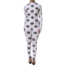 DOLCE & GABBANA Dress Black White Logo Monogram Long Sleeves Jumpsuit IT40/US6/S
