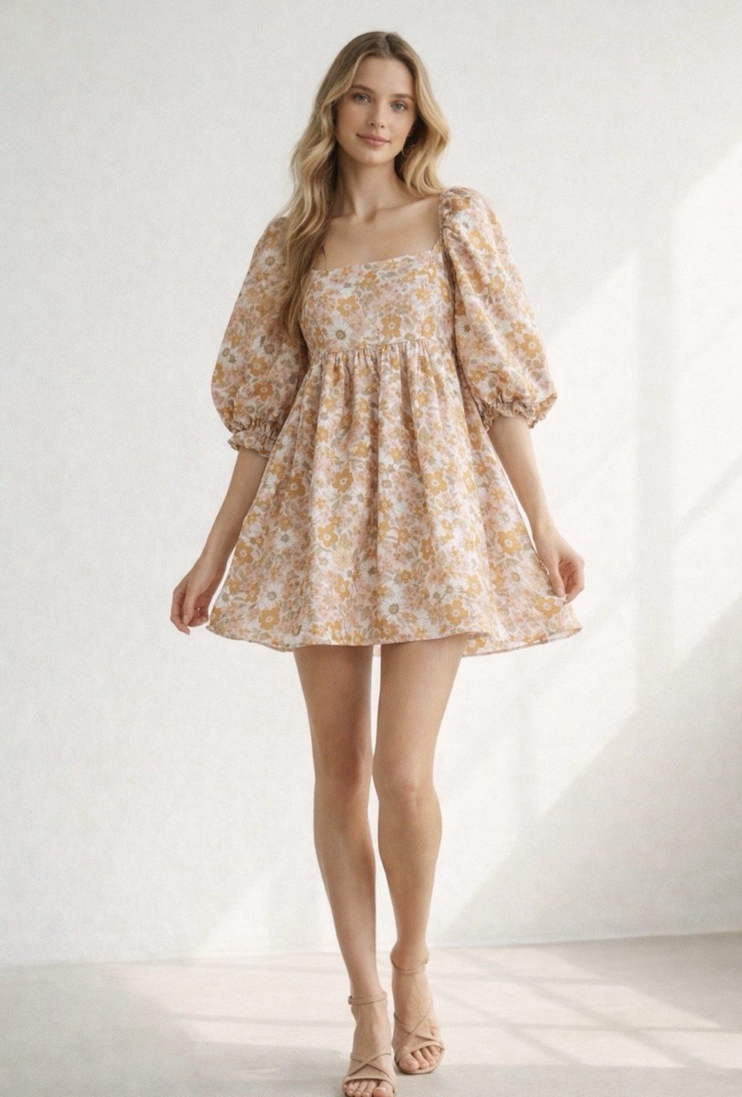 storia mini dress STORIA boutique pink coral FLORAL ruffle MINI dress SMALL