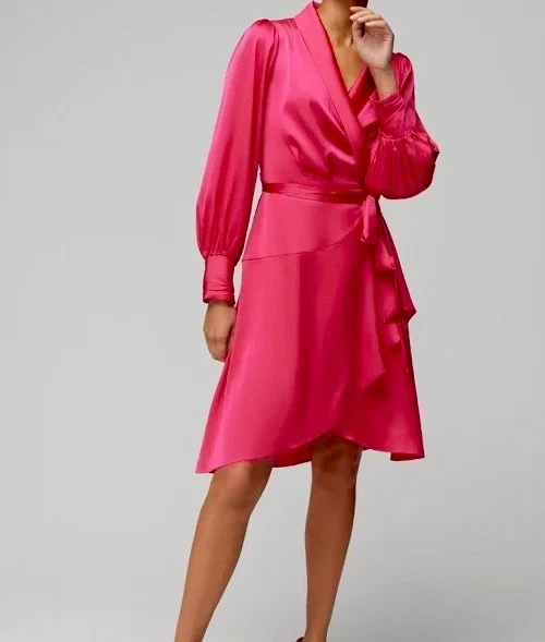 Платье White House Black Market ElegantWrap атласное фуксия 8  - Изображение 2 из 4