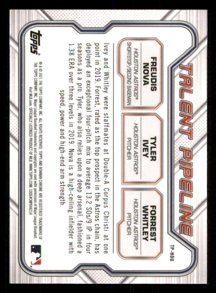 2021 Bowman Chrome Talent Pipeline Refractors #TPHOU Tyler Ivey/Freudis Nova - Image 2 of 2