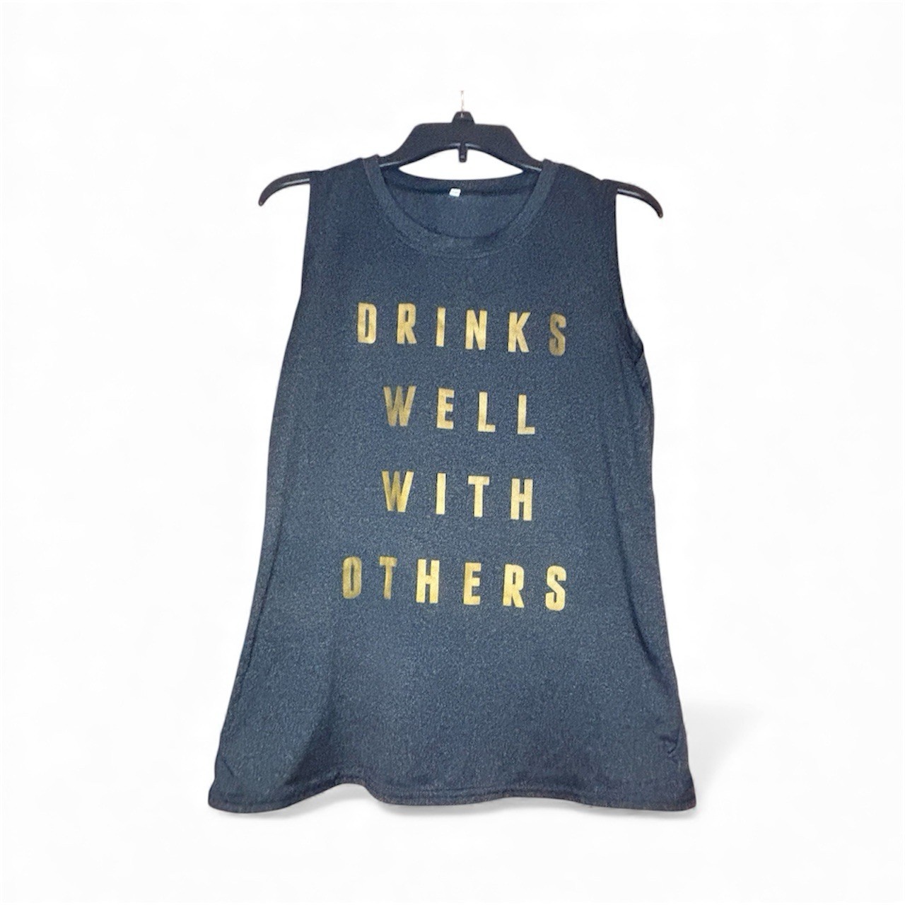 women's gray sleeveless tank shirt "Drinks well with others" size large