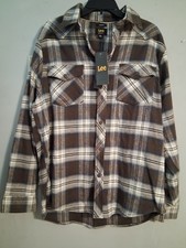 Lee Men Shirt Brown Plaid Flannel Size L 100 Cotton NWT