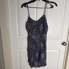 Old Navy Women's Mini Dress L Blue Floral Print Spaghetti Strap Smocked BackE259