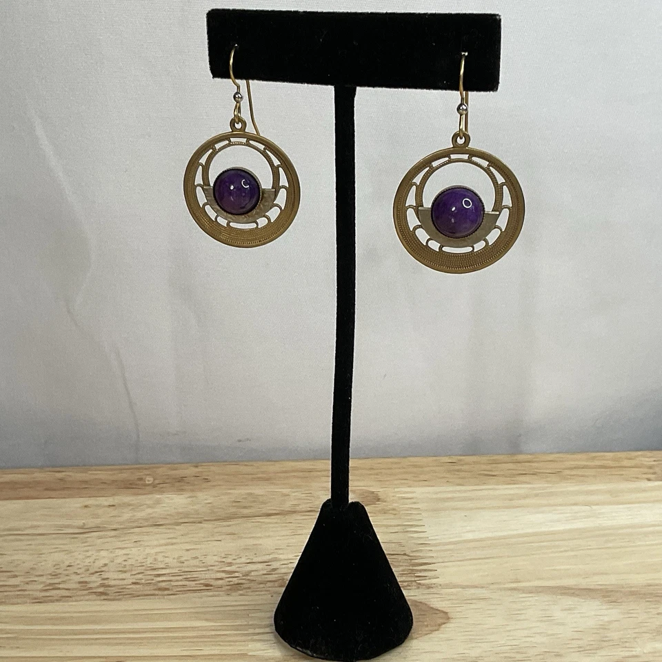 Silver Forest Earrings with Amethyst Dangle Boho Artisan Mixed Metals - Image 4 of 4