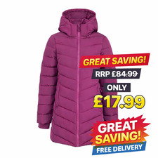 Slazenger Mid Length Padded Puffer Jacket Outerwear Hooded Coat Plum Size NEW