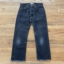 Levis Washed Black Vintage 90s 501 Button Fly Cropped Jeans Sz 29x26