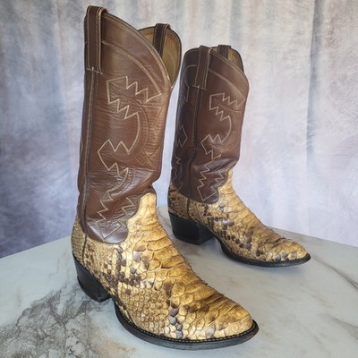 Classic Natural Python Snake Western Cowboy Boots Size 10 D Men's Brown Shaft