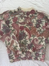 Vintage Silk Angora Pastel Floral Sweater Purple Pink Roses Fluffy Romantic M