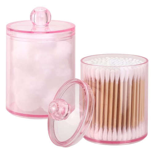 2 Pack Qtip Holder Bathroom Jars Canisters for Cotton Ball Swab Pad Storage D...