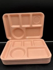Lot Of 11 Pink Vintage Cafeteria School Food Trays SiLite 614  6-Compartment