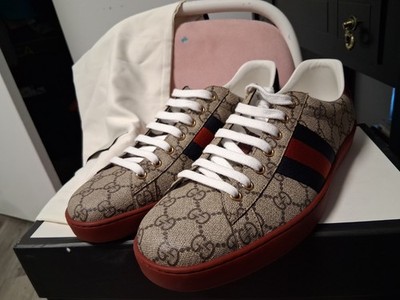 Gucci Men's Brown New Ace GG Supreme Low Top Sneaker Shoes Size US 9 1/2