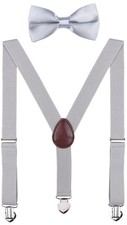 Boys' Suspenders and Bow Tie Set Adjustable with Heart Clips 30 Inches Grey