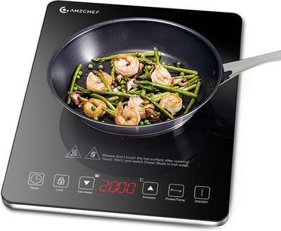 AMZCHEF Induktionskochfeld 1 Platte, ultradünnes Design, 20 Temperaturstufen, 20