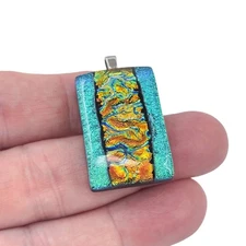 Vintage Sterling Silver 925 | Blue Gold Swirl Dichroic Glass Pendant