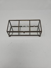 Vintage Mirrored Brass Leaded Etched Glass Divided Jewelry Trinket Box Casket