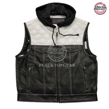 Hunt Club Style Men  s Perforated Leather Motorcycle Vest w/ Removable Hood