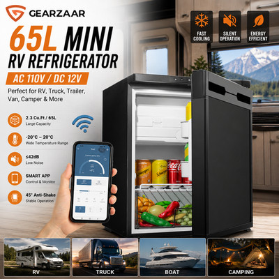 Mini RV Refrigerator 12V 110V AC DC 2.3 cu ft 65L Silent Fridge for Truck Camper