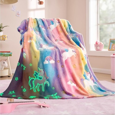 Joiedomi Decke Kuscheldecke Leuchtet im Dunkeln Einhorn Geschenke Spielzeug für