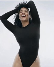 Good American Black Long Sleeve Crewneck Bodysuit Snap Closure, Size 5 GB0048