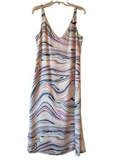 H By Halston Marble Print Long Midi Tank Dress Double V-Neck Sleeveless Size M