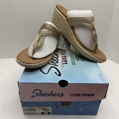 Skechers Beverlee Villa Feels Wedge Slides Rose Gold Womens 9 New 32969