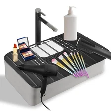 Sink Foldable Cover for Counter Space - Makeup Brush Cleaning Mat - Black 