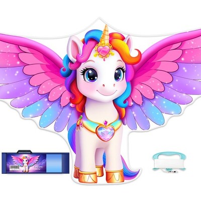 YFAFENG 56'' Giant Unicorn Kite for Adult, Easy Fly Rainbow 56 * 33'', Pink 