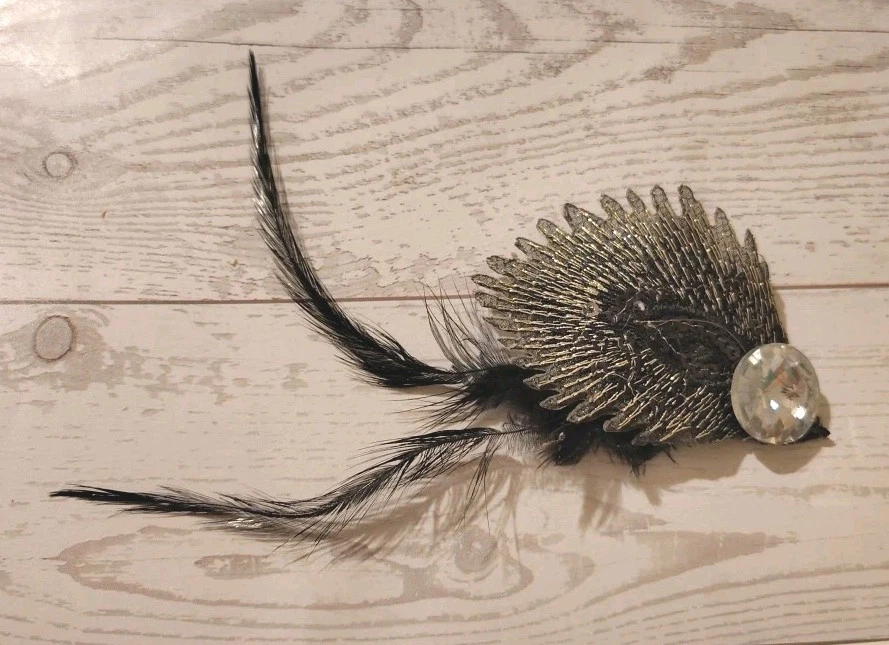 Flapper стиль заколка для волос и брошь черный перо шарф зажим аксессуар ювелирных изделий - Изображение 2 из 3