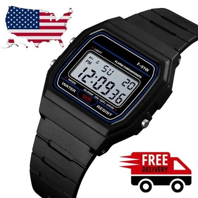 F 91W Classic Digital Resin Strap Watch Stopwatch Chronograph Sport Unisex Men**