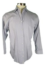Armani Collezioni Mens Blue Stripe Cotton Dress Shirt Spread Collar 41 16-34