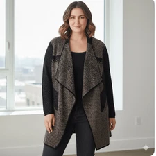 Ming Wang Black Open Front Cardigan Plus Size 3X Confetti Colorful Waterfall