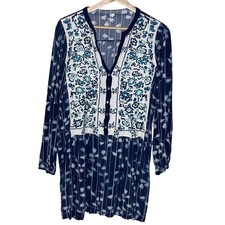 Anthropologie Tiny  Ikat Floral Embroidered  Dress Boho Peasant Long Sleeve