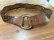 Vtg Genuine Bonded Leather Medium Weaved Waist Belt Gold Hardware
