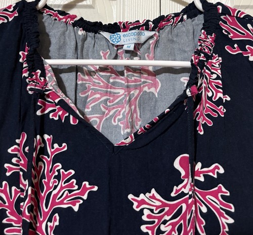 Blusa Escapada Living Azul Marino Rosa Coral Cuentas Borla Sin Mangas Mediana - Imagen 3 de 9