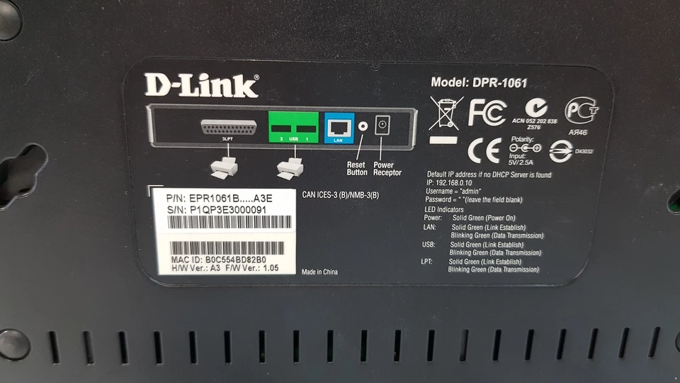 D-Link DPR-1061 USB LPT Multi-Function Print Server with PSU - Image 3 of 4