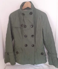 Esprit Quilted Jacket Womens SM Double Breasted Green Button Front Pockets