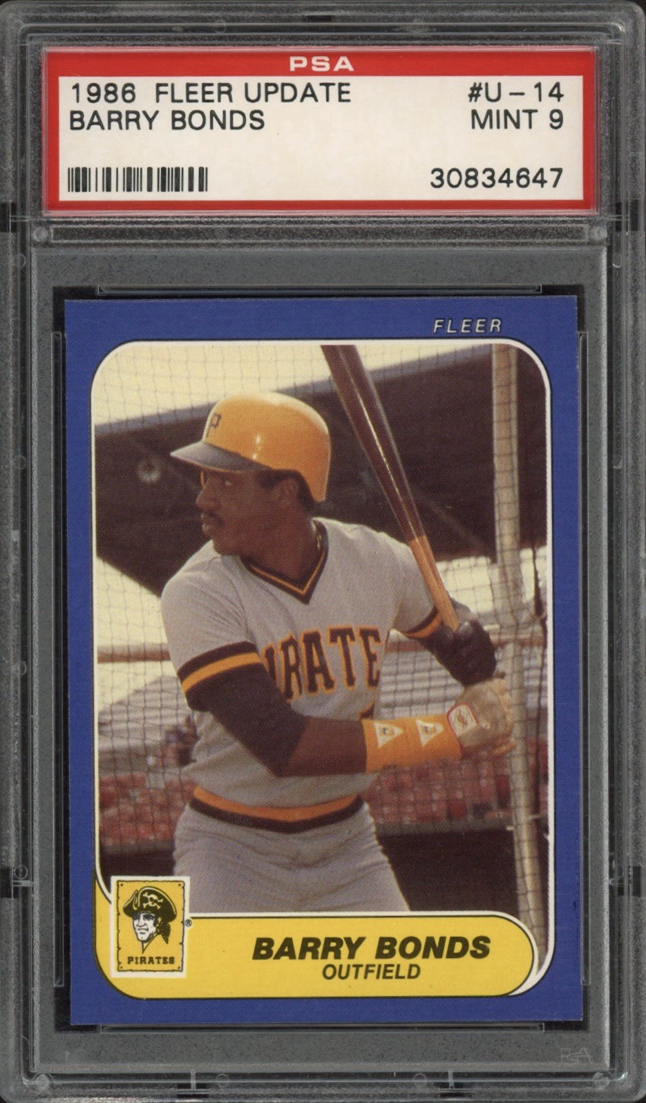 1986 Fleer Update Barry Bonds Rookie RC #U-14 PSA 9 Mint Pittsburgh Pirates
