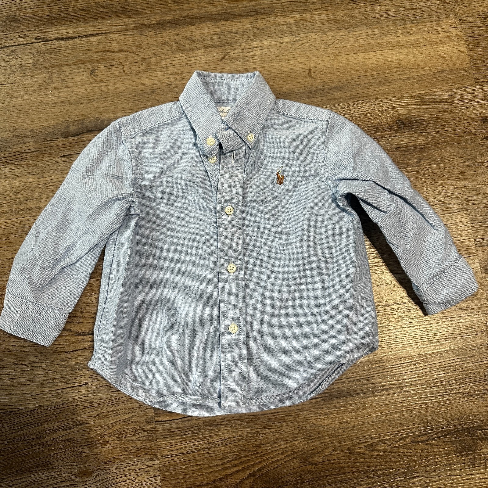 Ralph Lauren Boys 12 Months Long Sleeve Button Down Blue Cotton Collared Shirt