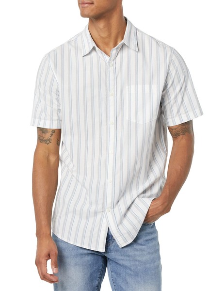 Amazon Essentials Herren Stretch-Popeline Hemd Blau Grau Weiß Streifen-image