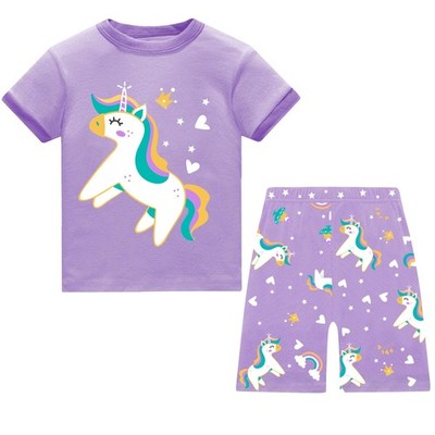 Mädchen Schlafanzug, Set Schlafanzug kurz Kinder Sommer weiche Baumwolle T Shirt Ärmel