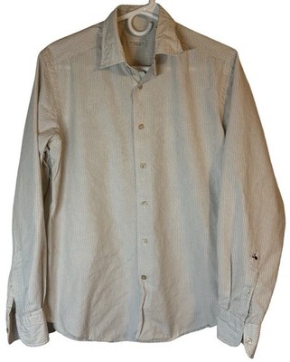 Glanshirt Oxford Button Down Dress Shirt Mens Sz 41 US 15.5 Striped Beige White